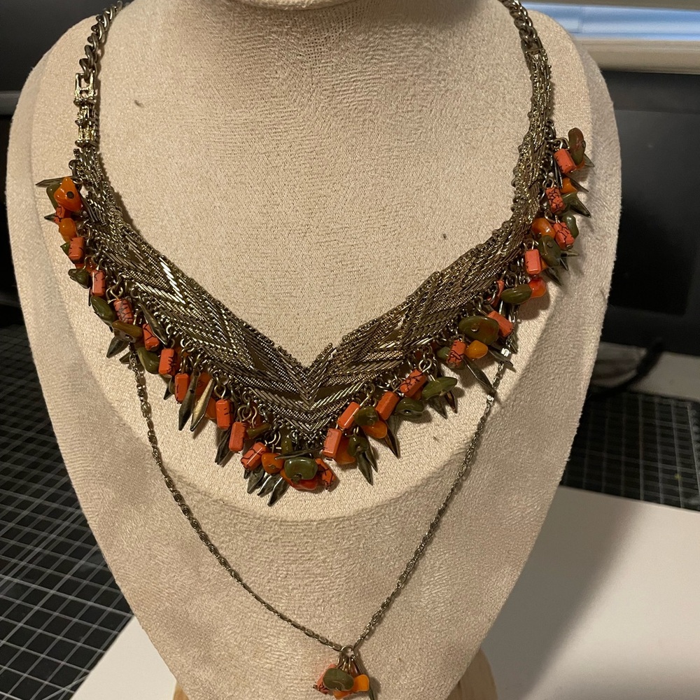 Zara Gold and Orange Statement Necklace